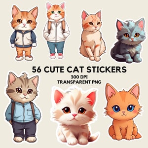 süsse Katze Clipart, 56 digitale Aufkleber, Kawaai Katze, druckbare Aufkleber, Katze, Planer, Planer, Geschenk für Katzenliebhaber