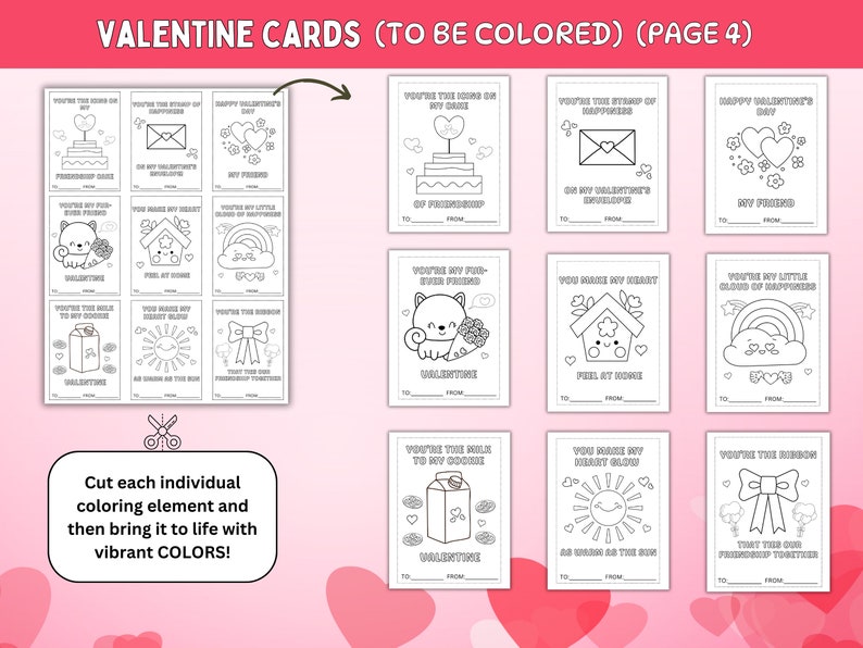 Valentine Coloring Cards Printable, Kids Classroom Valentines DIY ...