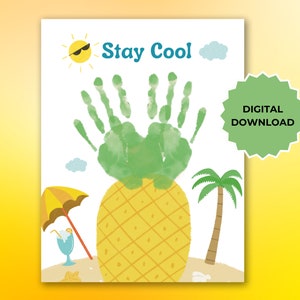 Summer Handprint Art Craft, Memory Baby Art Keepsakes, Preschool Daycare Kids Toddler Craft Activities, Summer Art Craft Printable Stay Cool