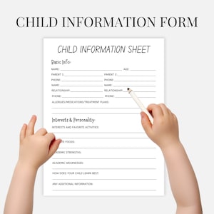 子ども情報フォーム、新しいベビーシッター情報シート、育児情報シート、緊急情報シートテンプレート、デイケアフォーム、Canvaで編集