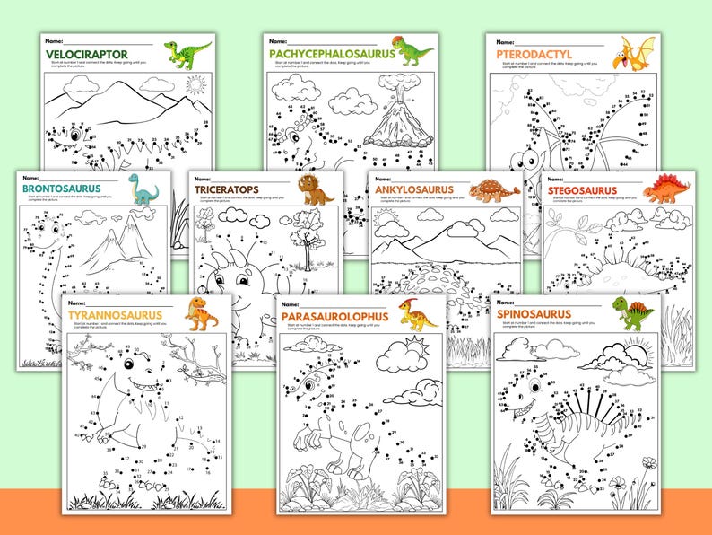 Dinosaur Dot to Dot Activity for Kids, Connects the Dots Activity ...