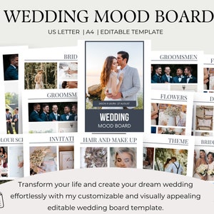 Tablero de visión de fotos de boda, plantilla de planificación de bodas, tablero de visión digital, tablero de estado de ánimo de boda, planificador de bodas de traje de boda personalizado