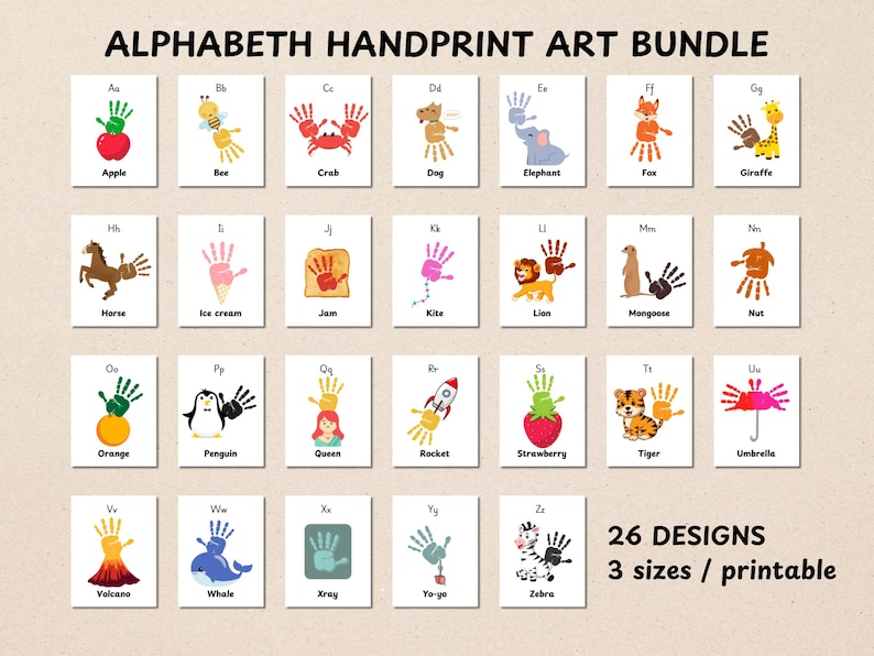 Alphabet Handprint Art Bundle, AZ Alphabet Handprint Footprint Craft