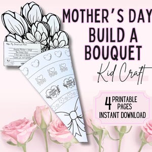 Créations artisanales pour créer un bouquet pour la fête des mères, travaux manuels imprimables pour la fête des mères, activité pour enfants fête des mères, travaux manuels à colorier pour la fête des mères, cadeau pour maman