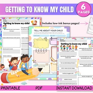 Formulario imprimible "Conociendo a su hijo", formulario de regreso a clases, encuesta para padres sobre el niño, formulario de información del niño, cuestionario para padres de inicio de año