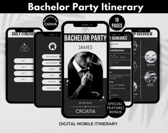Bachelor Party Weekend Itinerary Template, Bachelor Planner Custom Itinerary Packing List Personalizable Groom Party Plan Gift Edit in Canva