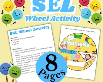 Feelings Emotions Wheel Activity, Feelings Wheel Printable, Therapy Worksheet, Social Emotional Learning, Counseling Resources, SEL Activity