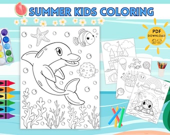 Kids Summer Coloring Pages, Summer Activity Coloring, Summer Coloring Sheets, Coloring Page Craft, Printable Summer Coloring, Coloring Book