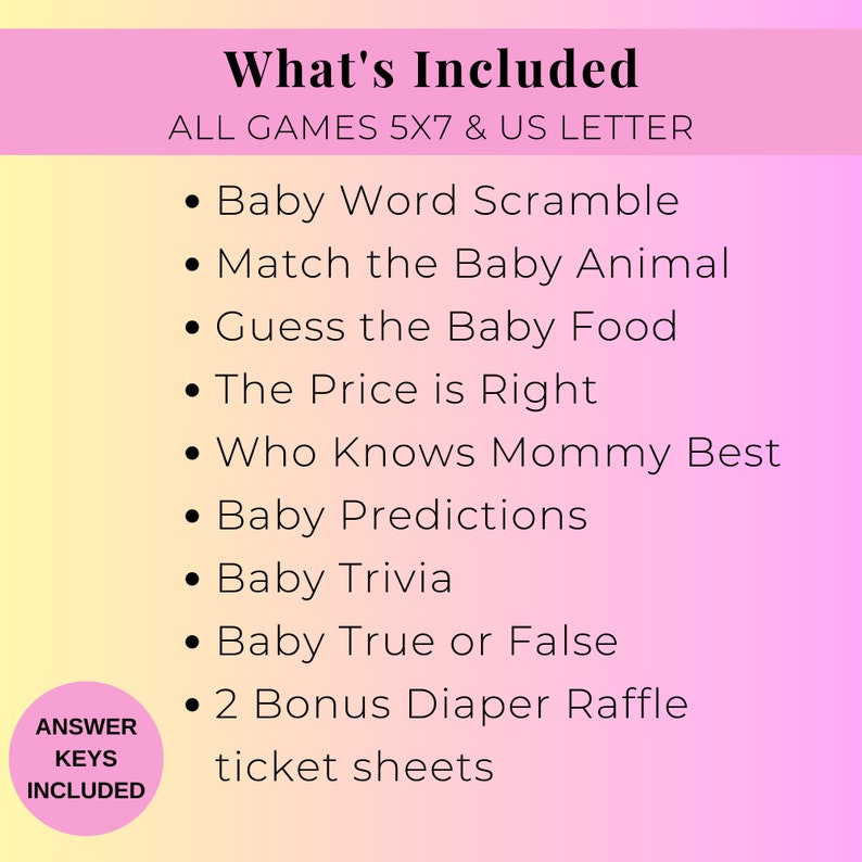 Baby Shower Game Bundle, Printable Baby Shower Games, Baby Shower Trivia, Word Scramble, Gift