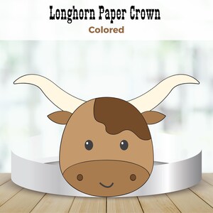 Longhorn Hat Paper Crown Craft, Cow Paper Crown Template, Wild West Costume, Animal Paper Crown Longhorn Cow Craft, Cow Birthday Party Favor