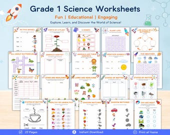 Grade 1 Science Worksheets Bundle – Plants, Senses & Weather, 22 Printable Pages