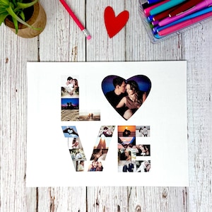 Love Photo Collage, Valentine&#39;s Day Gift, Couple Collage, Anniversary Gift, Couple Gift, Engagement Gift, Heart Photo Collage Canva Template