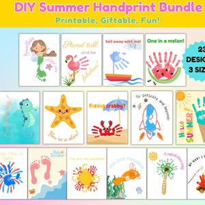 Printable Summer Handprint Craft Bundle, Summer Footprint Art, Preschool Craft DIY Handprint Keepsake, Daycare Activity Summer Camp Activity