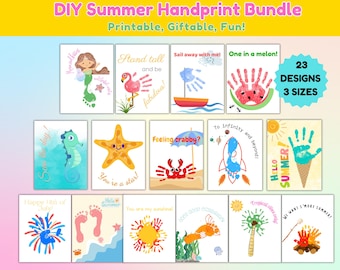Druckbares Sommer Handabdruck Handwerk Bündel, Sommer Fußabdruck Kunst, Vorschul Handwerk DIY Handabdruck Andenken, Kindertagesstätten Aktivität Sommercamp Aktivität