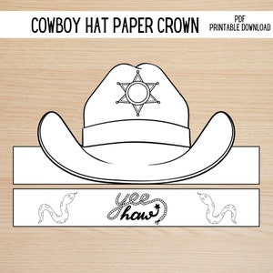 Corona di carta con cappello da cowboy, lavoretto da colorare per bambini, attività da cowgirl e cowboy, costume del selvaggio West, bomboniera stampabile per compleanno, fai da te, lavoretto per bambini