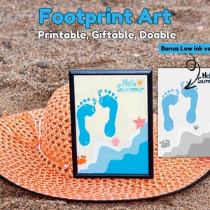 Summer Footprint Art Printable, Beach Footprint Craft, Daycare Toddler Preschool Summer Craft Hello Summer Footprint Keepsake Gift from Kids