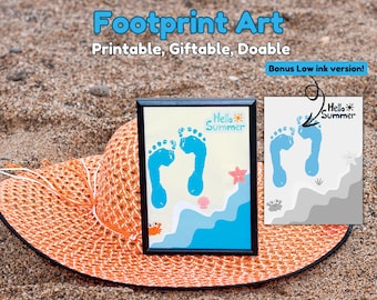 Zomer voetafdruk kunst afdrukbaar, strand voetafdruk ambacht, kinderdagverblijf peuter kleuterschool zomer ambacht Hallo zomer voetafdruk aandenken cadeau van kinderen