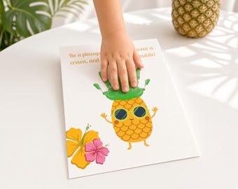 パイナップルの手形アートプリント、夏の幼児向け記念クラフト