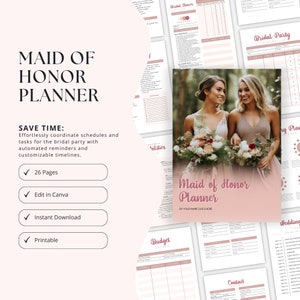 Maid of Honor Planner Editable Template, Wedding Day Itinerary, Wedding Day Checklist, Bachelorette Party, Bridal Shower Planner, To Do List