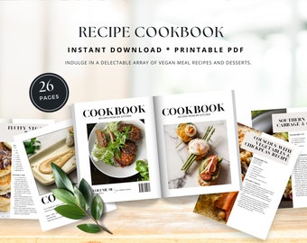 Printable Recipe Cookbook, Healthy Vegan Recipes, Dessert Recipes, Food Planner, Meal Planner, Digital Recipe Book, Family Recipes Cooking