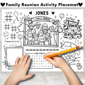 Family Reunion Editable Activity Placemat, Coloring Page Craft for Kids, Family Reunion Activity Printable Family Activity Sheet Family Name
