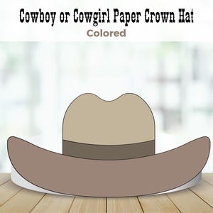 Cowgirl Hat Paper Crown, Kids Coloring Craft, Cowgirl & Cowboy Activity, Wild West Costume, Birthday Printable Favor, Costume DIY Kids Craft