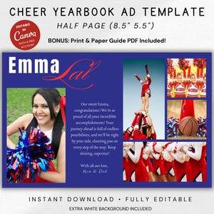 Cheer Yearbook Ad Template, Senior Tribute, DIY Photo Collage (Canva, Half Page, Digital Download)