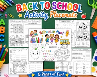 Manteles individuales para la vuelta al cole, actividades educativas, manteles individuales para colorear del primer día de clase, actividad imprimible para el aula, manteles individuales de aprendizaje.
