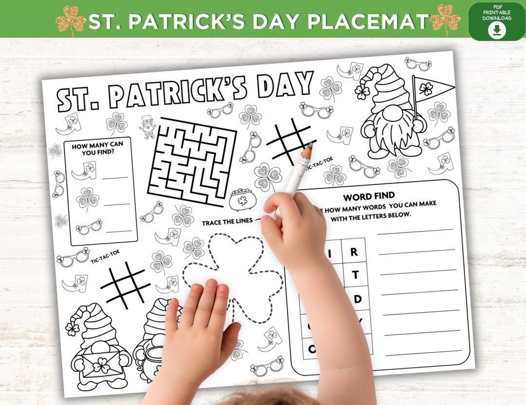 St Patrick's Day Activity Placemat, St Patty's Day Coloring Page Craft ...