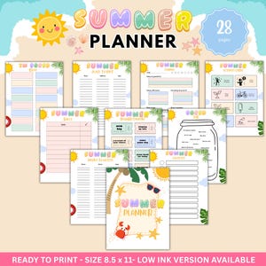 Summer Planner for Kids, Summer Checklist, Summer Activity Journal, Chore Chart, Summer Reading Tracker, Summer Weekly Schedule, Bored Jar