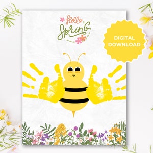 Spring Handprint Art Craft, Memory Baby Art Keepsakes, Preschool Daycare Kids Toddler Craft Activities, Spring Craft Printable, Hello Spring