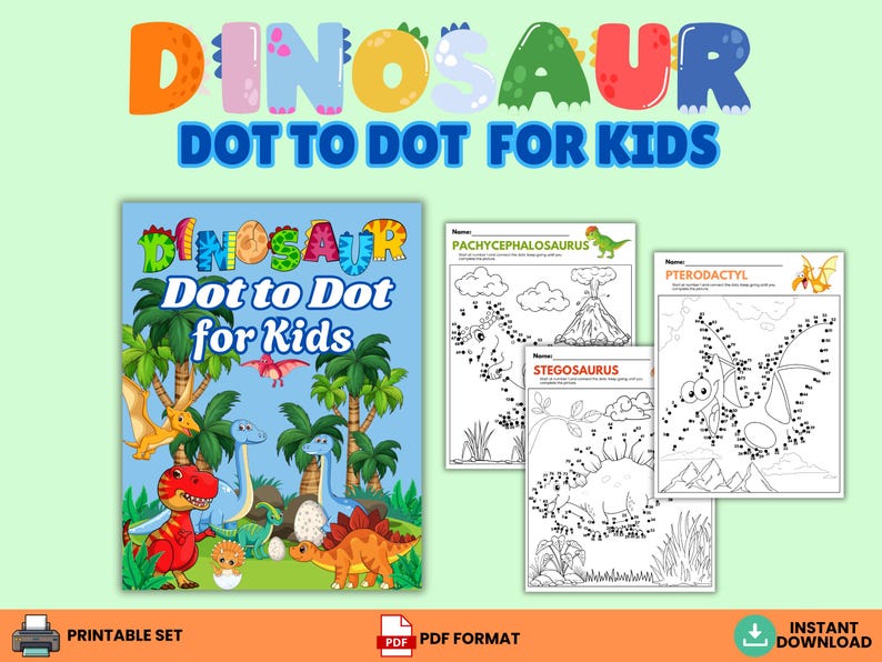 Dinosaur Dot to Dot Activity for Kids, Connects the Dots Activity ...