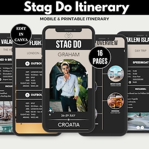 Stag Do Itinerary Template, Bachelor Party Planner Custom Editable Itinerary Packing List Personalizable Groom Party Plan Gift MOBILE TABLET