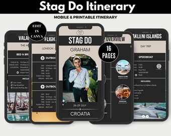 Stag Do Itinerary Template, Bachelor Party Planner Custom Editable Itinerary Packing List Personalizable Groom Party Plan Gift MOBILE TABLET