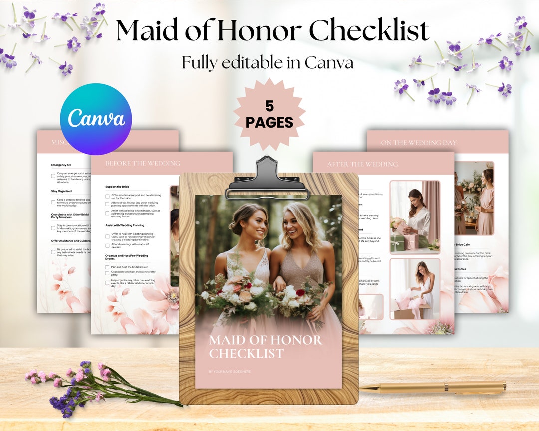 Maid of Honor Checklist Template, Maid of Honor Planner, Maid of Honor ...