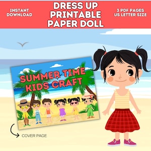 Dress Up Druckbare Papierpuppe Aktivität Handwerk, Kinder verkleiden Aktivität Homeschool Cut & Kleber, druckbare Sommer Handwerk Kinder Geburtstag Party Favor