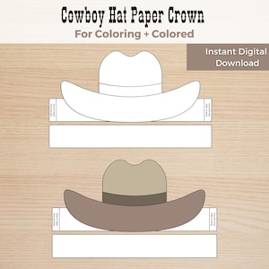 Cowgirl Hat Paper Crown, Kids Coloring Craft, Cowgirl & Cowboy Activity, Wild West Costume, Birthday Printable Favor, Costume DIY Kids Craft