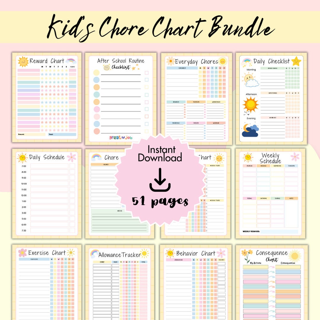 Kids Chore Chart Bundle, Kids Reward Chart, School Routine, Behavior ...