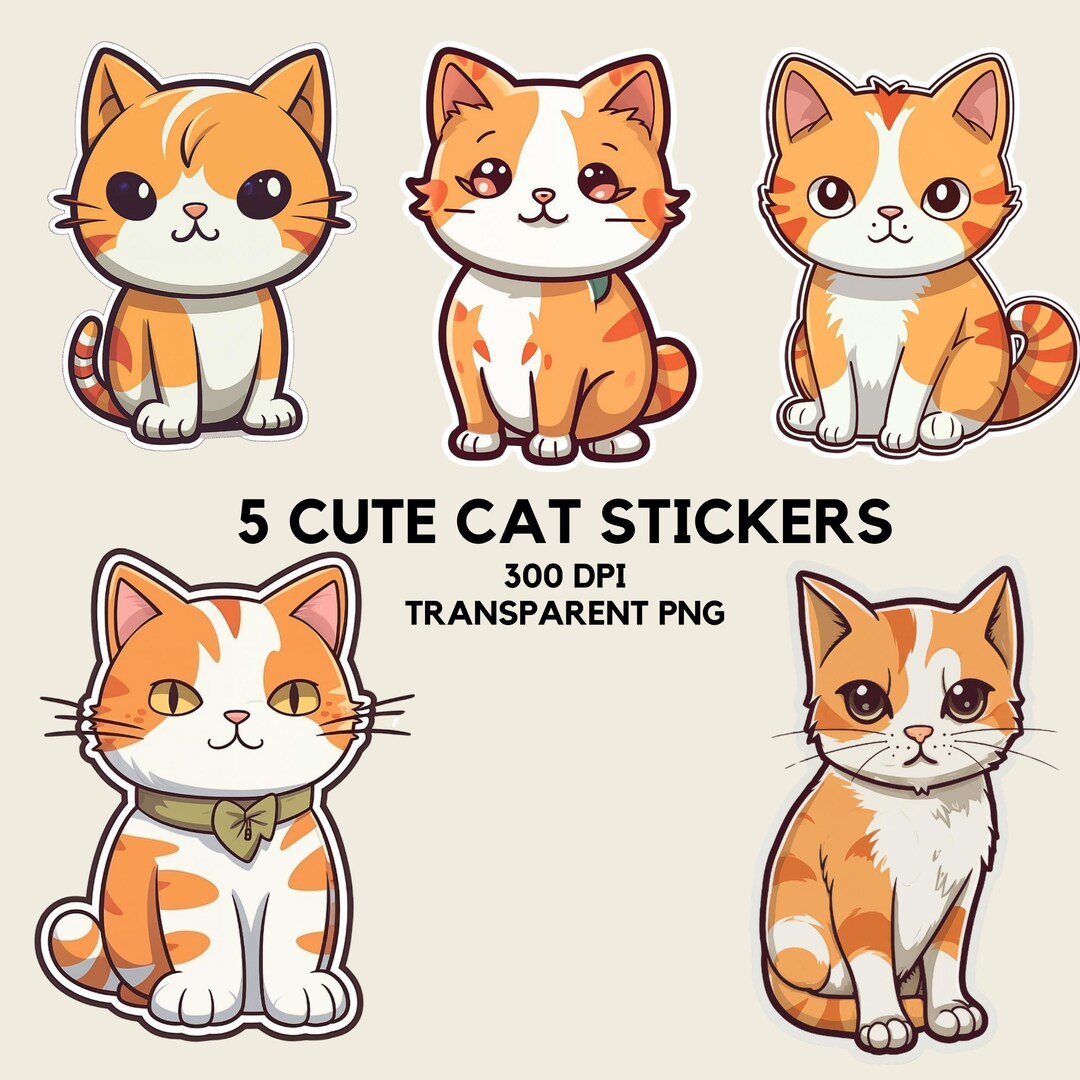 Ginger Cat Printable Stickers, Orange Tabby Cat Digital Stickers ...