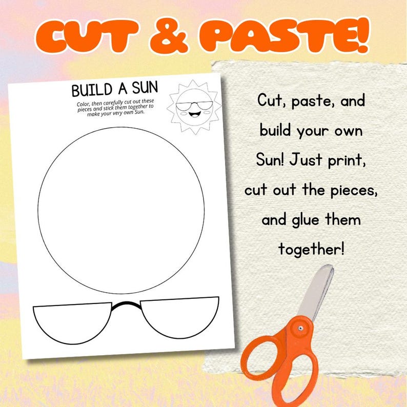 Build a Sun Craft Printable, Cut & Paste Activity, Cut and Glue Craft ...