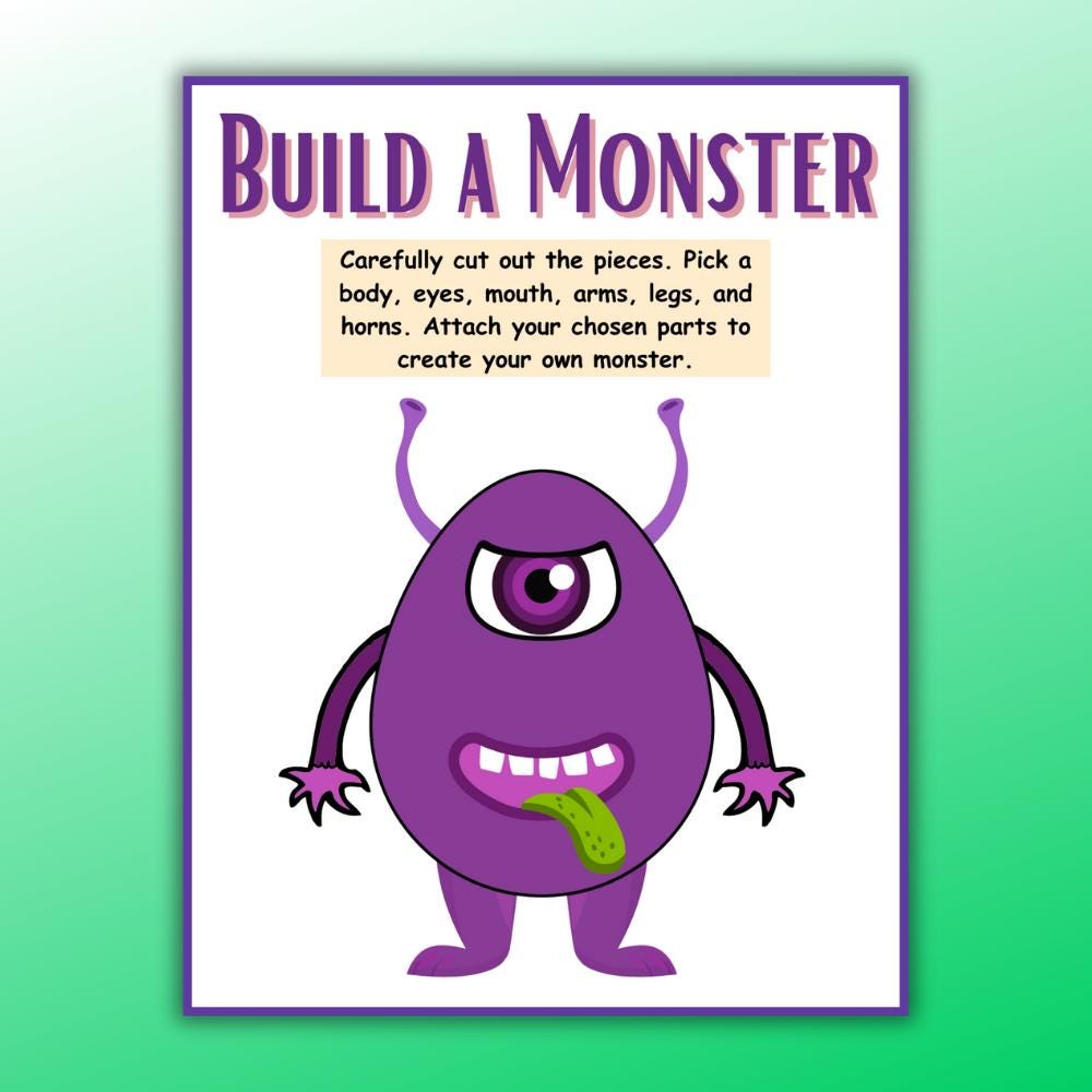Build a Monster Craft, Printable Build Your Own Monster Kit, Make a ...