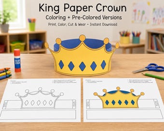 King Paper Crown Template, Coloring Craft, Royal Party Headband (Digital Download)