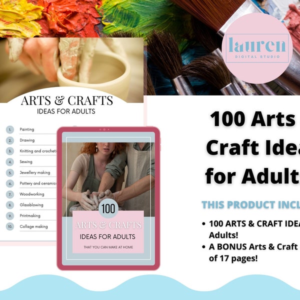 Arts & Craft ideas for Adults Printable, 100 Inspiring Craft Ideas, Craft Activities for Artists, Printable Art Project Ideas, Checklist PDF