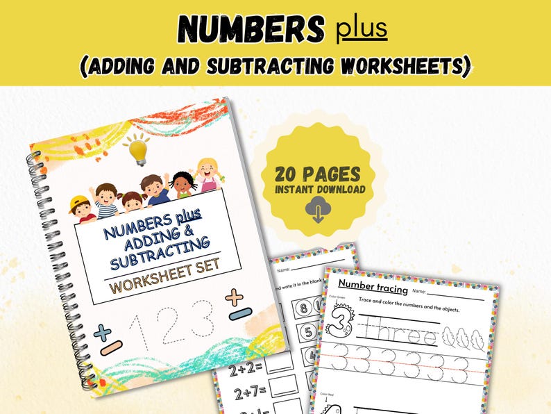 Number Tracing Worksheets 1-10, Adding & Subtracting (PDF) - Etsy