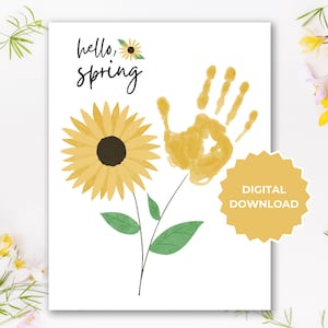 Spring Flower Handprint Craft, Hello Spring Handprint Art, Spring Activities, Preschool Daycare Kids Toddler Activities Baby Memory Keepsake
