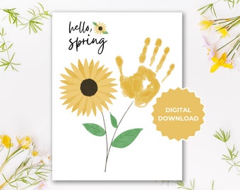 Spring Flower Handprint Craft, Memory Art Keepsake, Preschool Daycare Kids Toddler Craft Activities, Spring Flower Printable, Hello Spring