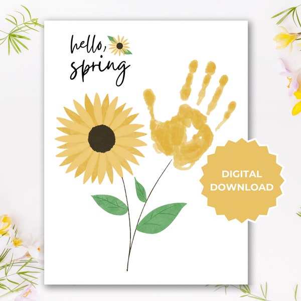 Spring Flower Handprint Craft, Memory Art Keepsake, Preschool Daycare Kids Toddler Craft Activities, Spring Flower Printable, Hello Spring