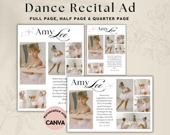 Dance Recital Ad Template, Dance Program Ad Tribute, Full Page Half Page Quarter Page Ad, Dance Yearbook Tribute Page, Canva Photo Collage