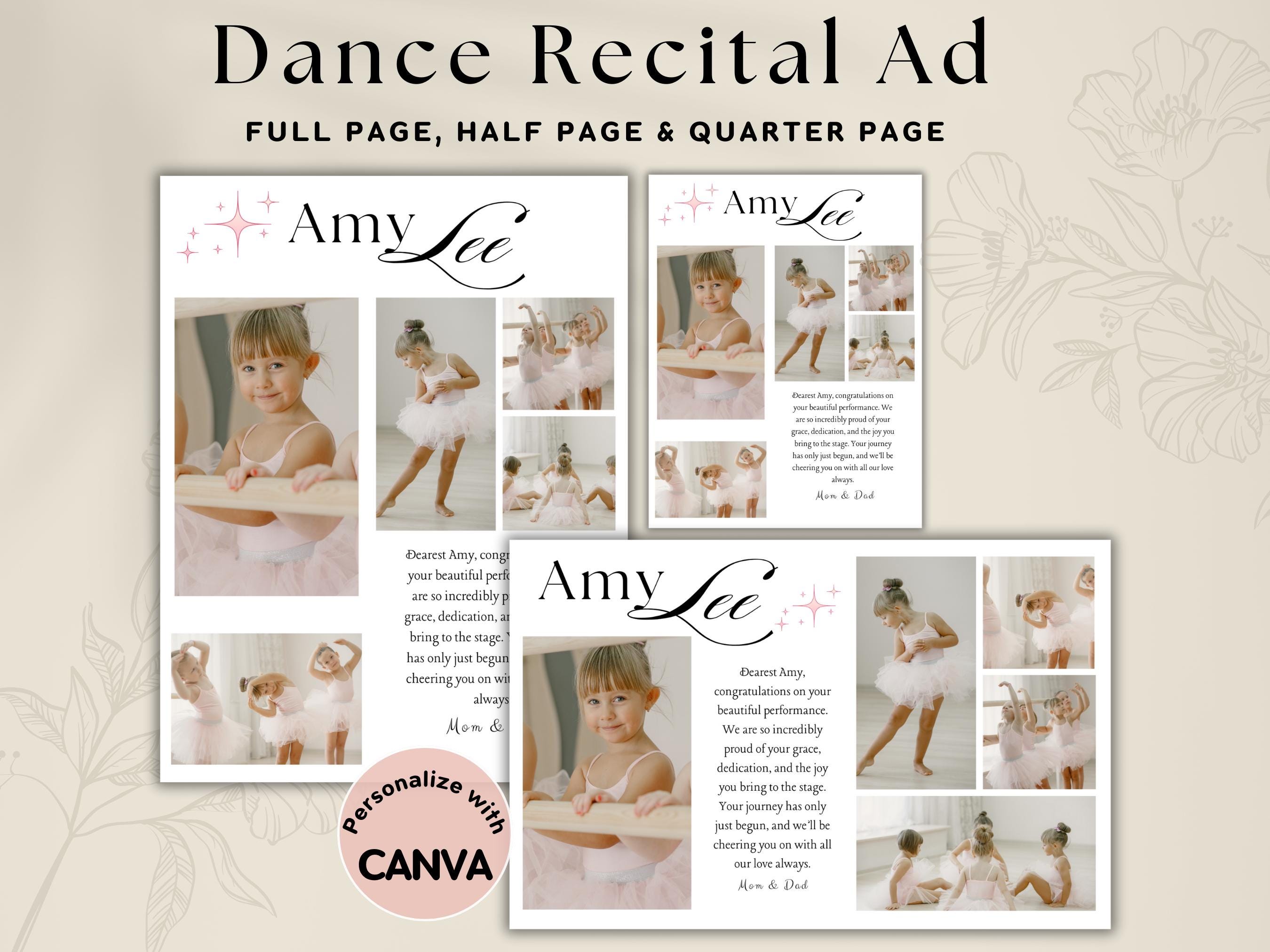 Dance Recital Ad Template, Dance Program Ad Tribute, Full Page Half ...