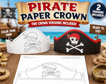 DIY Pirate Hat Paper Crown Template, Kids Birthday Party (PDF)